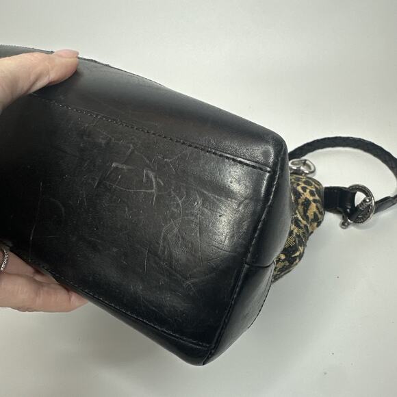 Brighton Leopard Print Leather Hobo Shoulder Bag Silver Hardware Braided Y2K - Picture 10 of 16